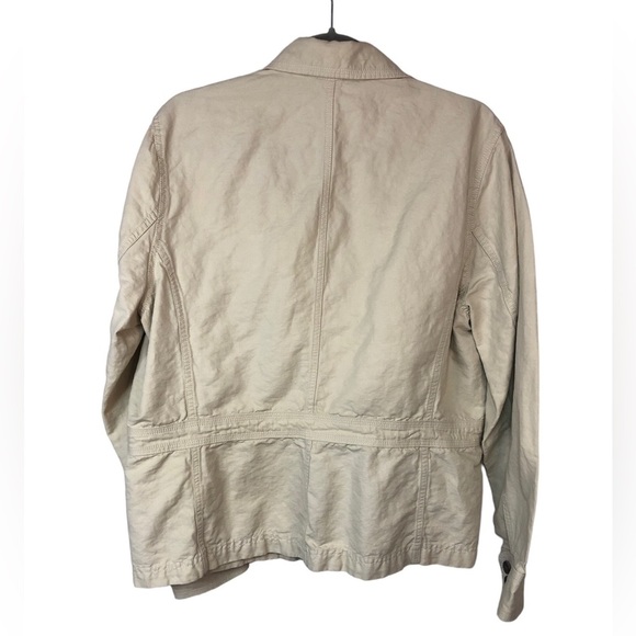Land’s End Women’s Jacket Cargo Top Stitching Unlined Linen Blend Neutral - Picture 2 of 10